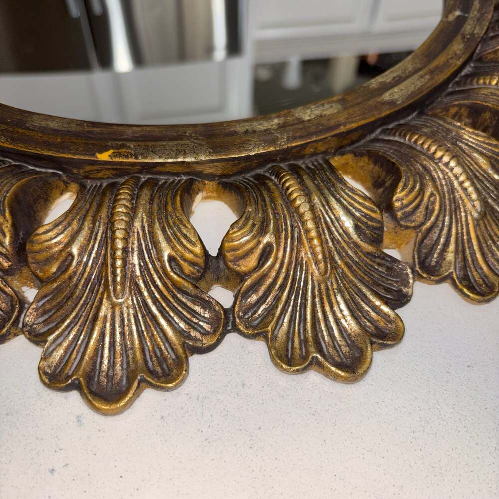 Vintage Ornate Gold Sunburst Wall Mirror Hollywood Regency Acanthus Leaf 21” - Picture 4 of 8